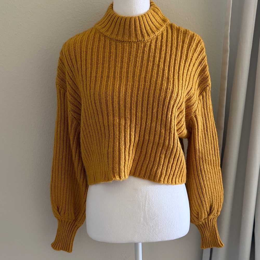Elodie Golden Ribbed Turtleneck Sweater
